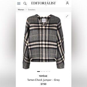 Toteme Grey Tartan Sweater WITHOUT TAGS